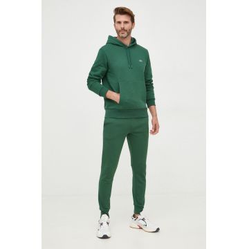 Lacoste bluza culoarea verde, cu glugă, neted