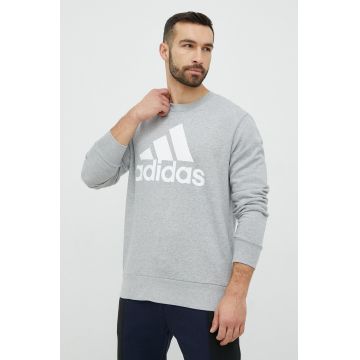 Adidas hanorac de bumbac barbati, culoarea gri, cu imprimeu