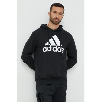 adidas hanorac de bumbac bărbați, culoarea negru, cu glugă, cu imprimeu IC9363