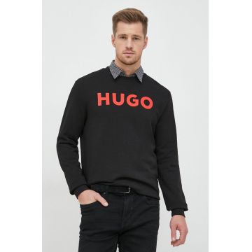 HUGO hanorac de bumbac bărbați, culoarea negru, cu imprimeu 50477328