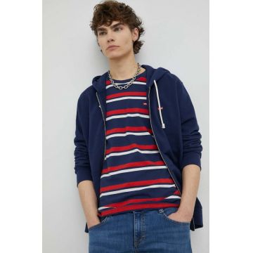 Levi's hanorac de bumbac barbati, culoarea albastru marin, cu glugă, neted