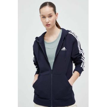 adidas bluza femei, culoarea albastru marin, cu glugă, cu imprimeu