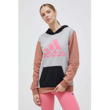 adidas bluza femei, culoarea gri, cu glugă, modelator