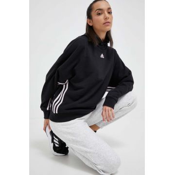 adidas bluza femei, culoarea negru, cu glugă, cu imprimeu