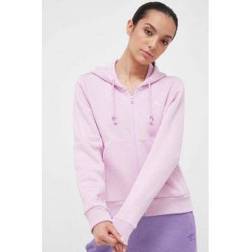 adidas bluza femei, culoarea roz, cu glugă, cu imprimeu