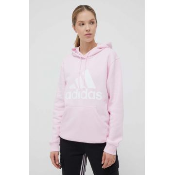 adidas bluza femei, culoarea roz, cu glugă, cu imprimeu