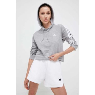 adidas hanorac de bumbac femei, culoarea gri, cu glugă, melanj IC9910