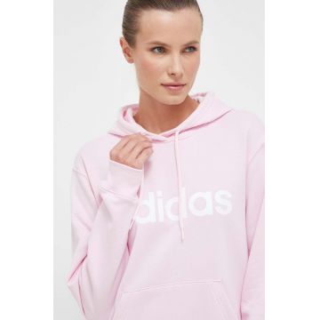 adidas hanorac de bumbac femei, culoarea roz, cu glugă, cu imprimeu IL3343