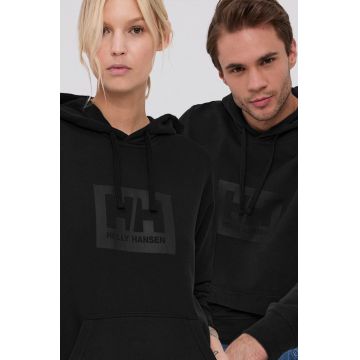 Helly Hansen hanorac de bumbac culoarea negru, cu glugă, cu imprimeu 53289