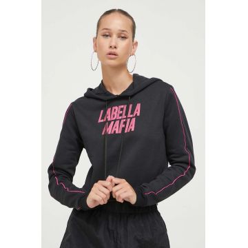 LaBellaMafia bluza femei, culoarea negru, cu glugă, cu imprimeu