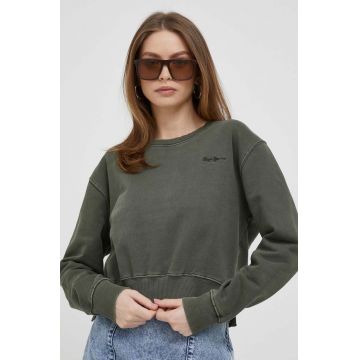 Pepe Jeans hanorac de bumbac femei, culoarea verde, neted