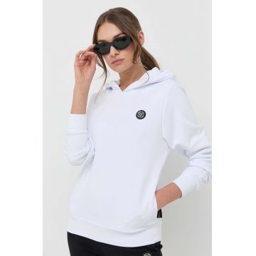 PLEIN SPORT bluza femei, culoarea alb, cu glugă, cu imprimeu