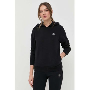 PLEIN SPORT bluza femei, culoarea negru, cu glugă, cu imprimeu