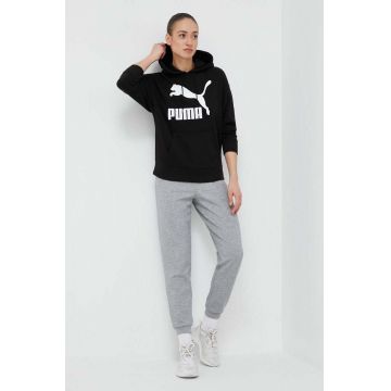 Puma bluză femei, culoarea negru, cu glugă, imprimeu 530074