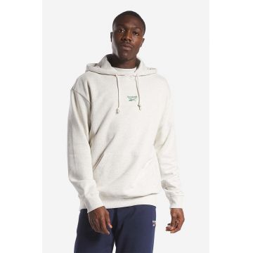 Reebok Classic hanorac de bumbac Small Vector Hoodie culoarea bej, cu glugă, melanj HS7152-CHAMEL