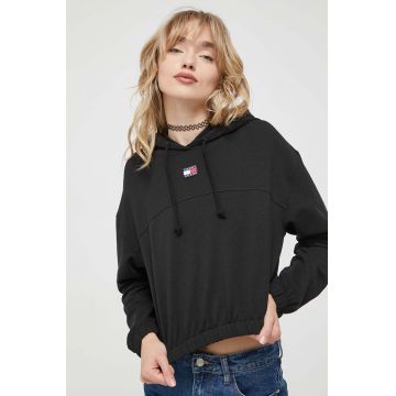 Tommy Jeans bluza femei, culoarea negru, cu glugă, neted