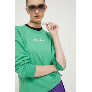 Tommy Jeans bluza femei, culoarea verde, cu imprimeu