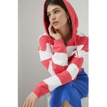 Tommy Jeans hanorac de bumbac femei, culoarea roz, cu glugă, modelator