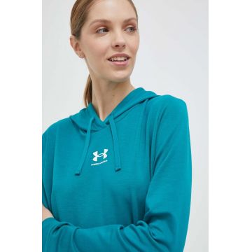 Under Armour bluza femei, culoarea verde, cu glugă, neted