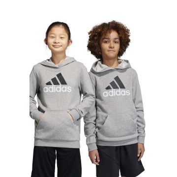 Adidas bluza copii culoarea gri, cu glugă, cu imprimeu