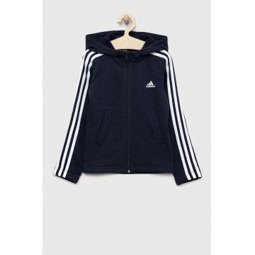 Adidas bluza copii G 3S FZ culoarea albastru marin, cu glugă, cu imprimeu