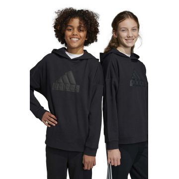 adidas bluza copii U FI LOGO culoarea negru, cu glugă, cu imprimeu