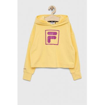 Fila bluza copii culoarea galben, cu glugă, cu imprimeu