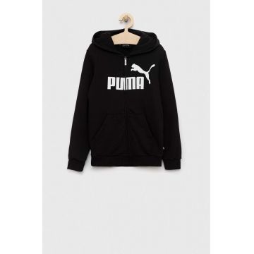 Puma bluza copii culoarea negru, cu glugă, cu imprimeu