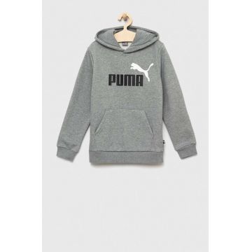 Puma bluza copii ESS+ 2 Col Big Logo Hoodie FL B culoarea gri, cu glugă, cu imprimeu