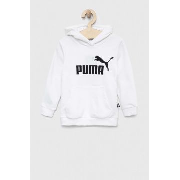 Puma bluza copii ESS Logo Hoodie TR G culoarea alb, cu glugă, cu imprimeu