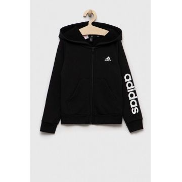 adidas bluza copii culoarea negru, cu glugă, cu imprimeu