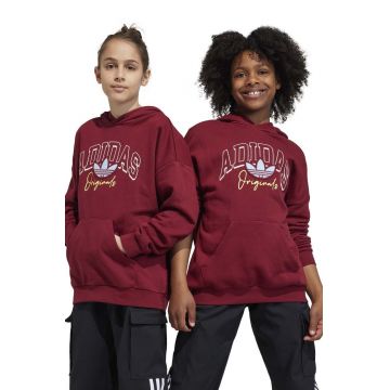 adidas Originals bluza copii culoarea bordo, cu glugă, cu imprimeu