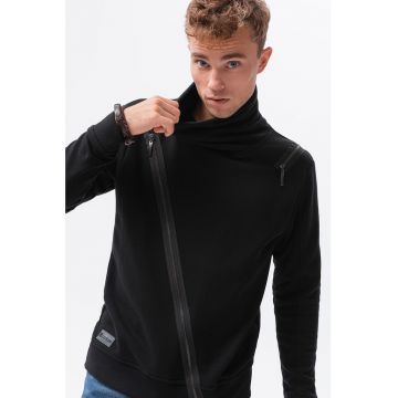 Bluza sport din amestec de bumbac cu fermoar aplicat - Negru -