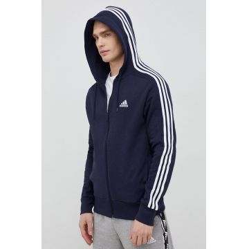 adidas hanorac de bumbac bărbați, culoarea bleumarin, cu glugă, cu imprimeu IC0434