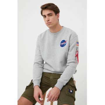 Alpha Industries bluză Space Shuttle Sweater bărbați, culoarea gri, cu imprimeu 178307.17-GreyHeathe