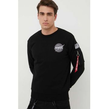 Alpha Industries bluză Space Shuttle Sweater bărbați, culoarea negru, cu imprimeu 178307.03-Black