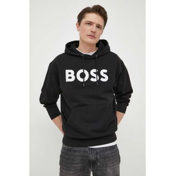 BOSS hanorac de bumbac ORANGE bărbați, culoarea negru, cu glugă, imprimeu 50487134