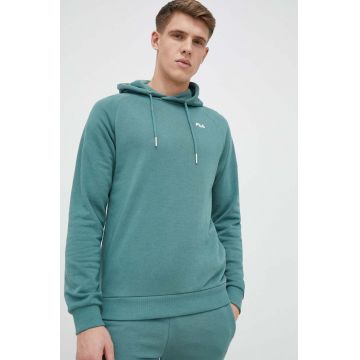 Fila bluza barbati, culoarea verde, cu glugă, neted