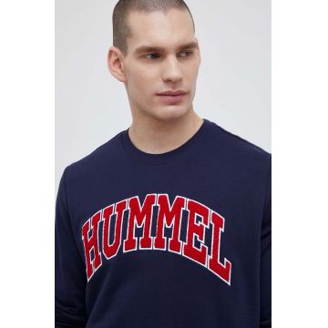 Hummel hanorac de bumbac barbati, culoarea albastru marin, cu imprimeu