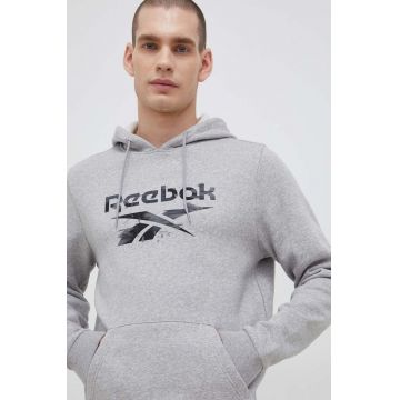 Reebok bluza barbati, culoarea gri, cu glugă, modelator