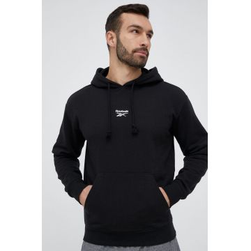 Reebok Classic bluză culoarea negru, cu glugă, uni HS7149-BL/CHALK