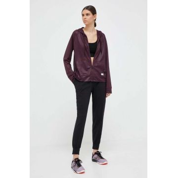 Dkny bluza femei, culoarea bordo, cu glugă, modelator