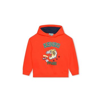 Kenzo Kids bluza copii culoarea portocaliu, cu glugă, cu imprimeu