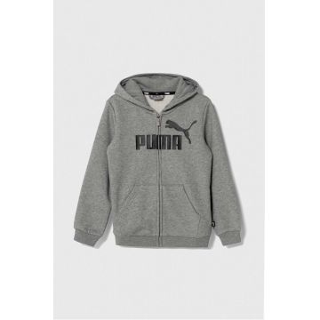 Puma bluza copii culoarea gri, cu glugă, cu imprimeu