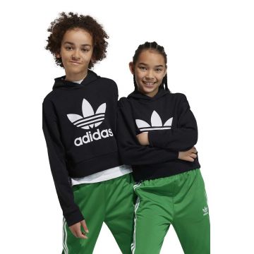 adidas Originals bluza copii culoarea negru, cu glugă, cu imprimeu