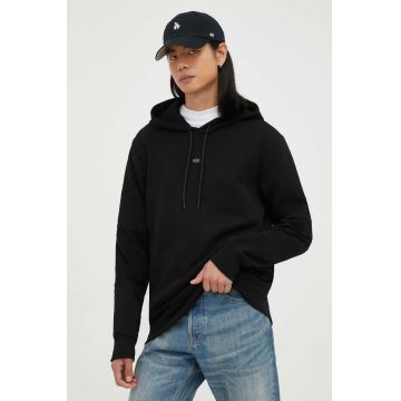 G-Star Raw bluza barbati, culoarea negru, cu glugă, neted