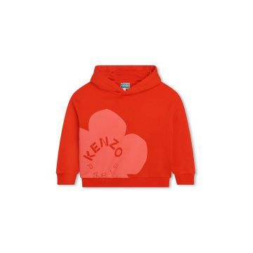 Kenzo Kids bluza copii culoarea portocaliu, cu glugă, cu imprimeu