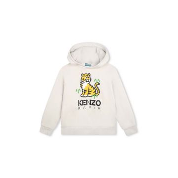 Kenzo Kids hanorac de bumbac pentru copii culoarea bej, cu glugă, cu imprimeu