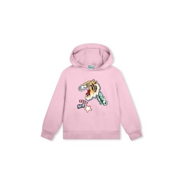 Kenzo Kids hanorac de bumbac pentru copii culoarea roz, cu glugă, cu imprimeu