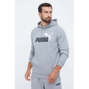 Puma bluza barbati, culoarea gri, cu glugă, cu imprimeu